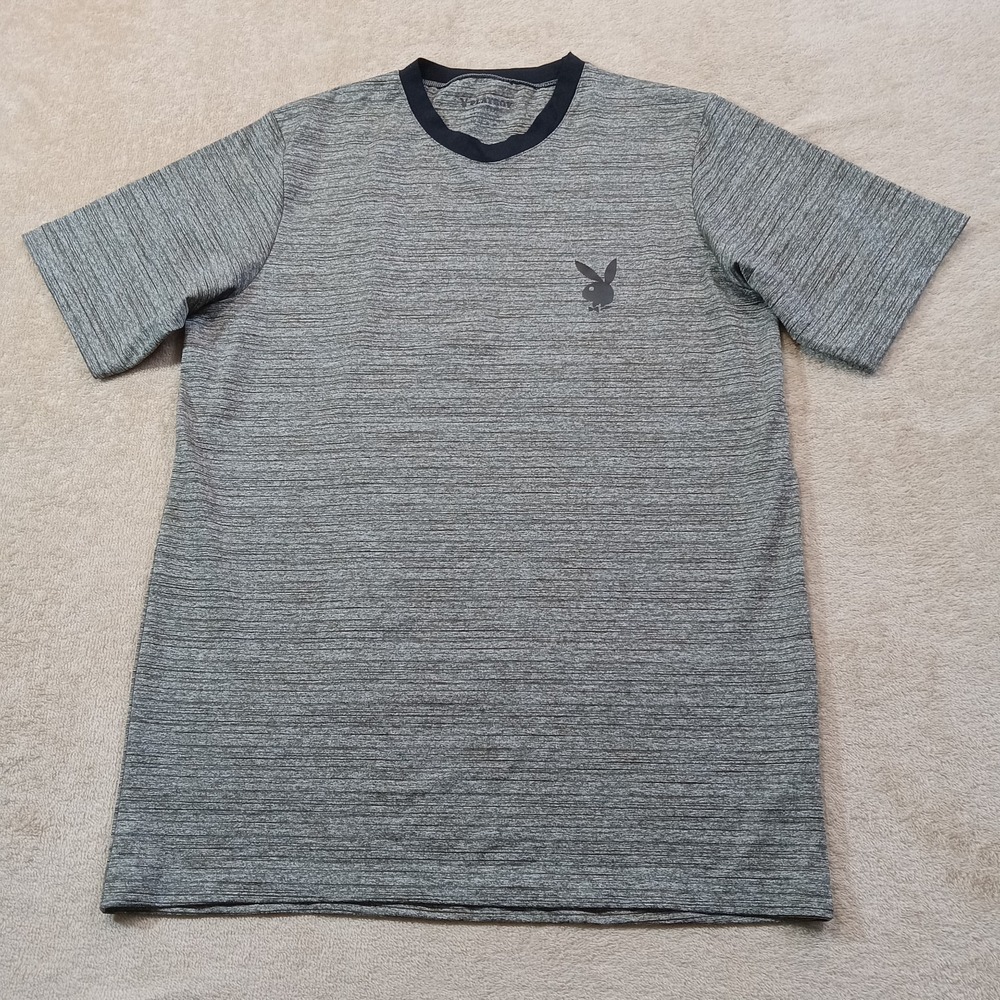 Playboy Men's Short‎ Sleeve Crew Neck Stretch T-Shirt Large Gray/Black